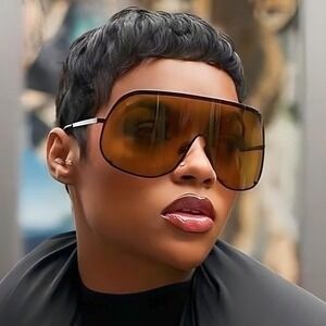 Oversized Shield Sunglasses Visor Wrap Sun Glasses‎ Fashion  Brown Women Men New